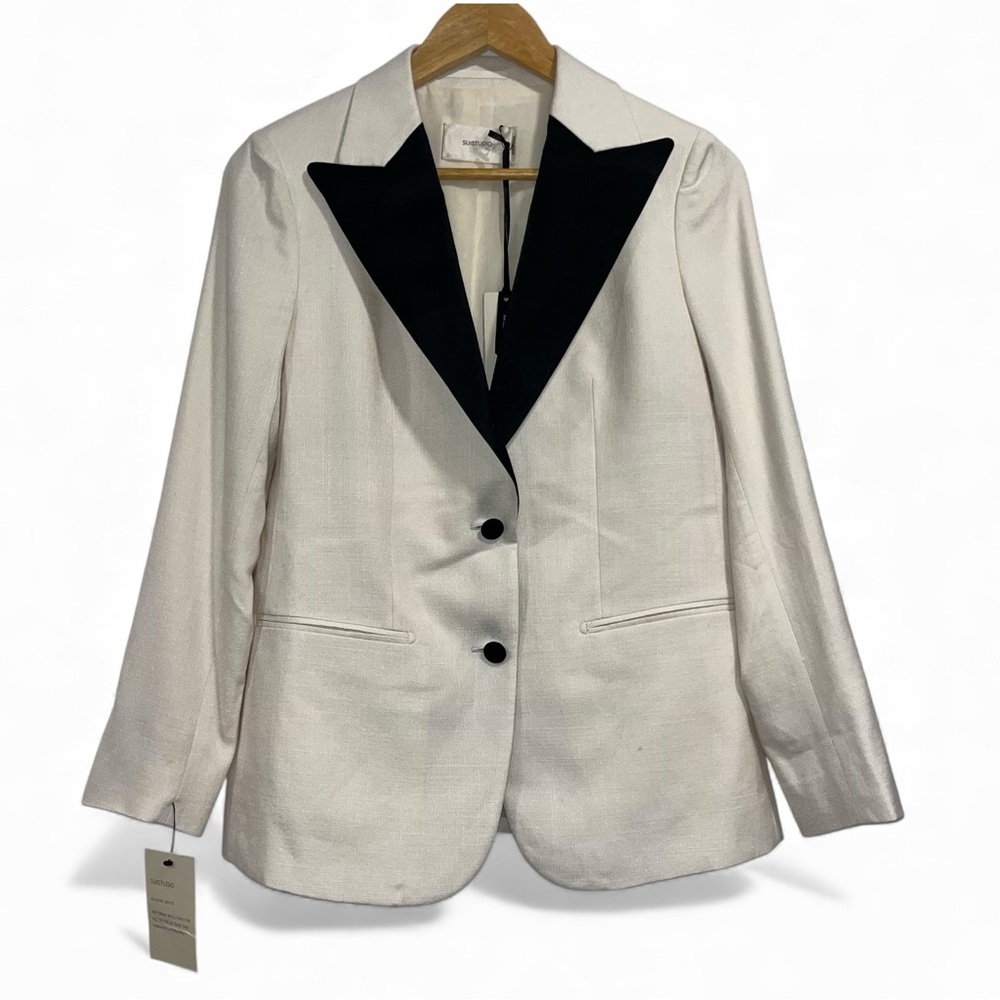 Suistudio White Tuxedo Blazer Silk Linen 4 Bridal Wedding Formal NWT 🟡 - Picture 5 of 14